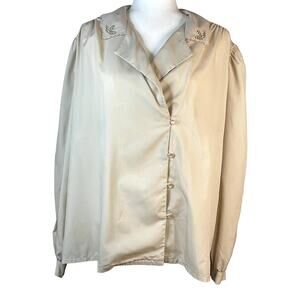 Vintage Alice Stuart 18 A Women's button down blouse tan long sleeve